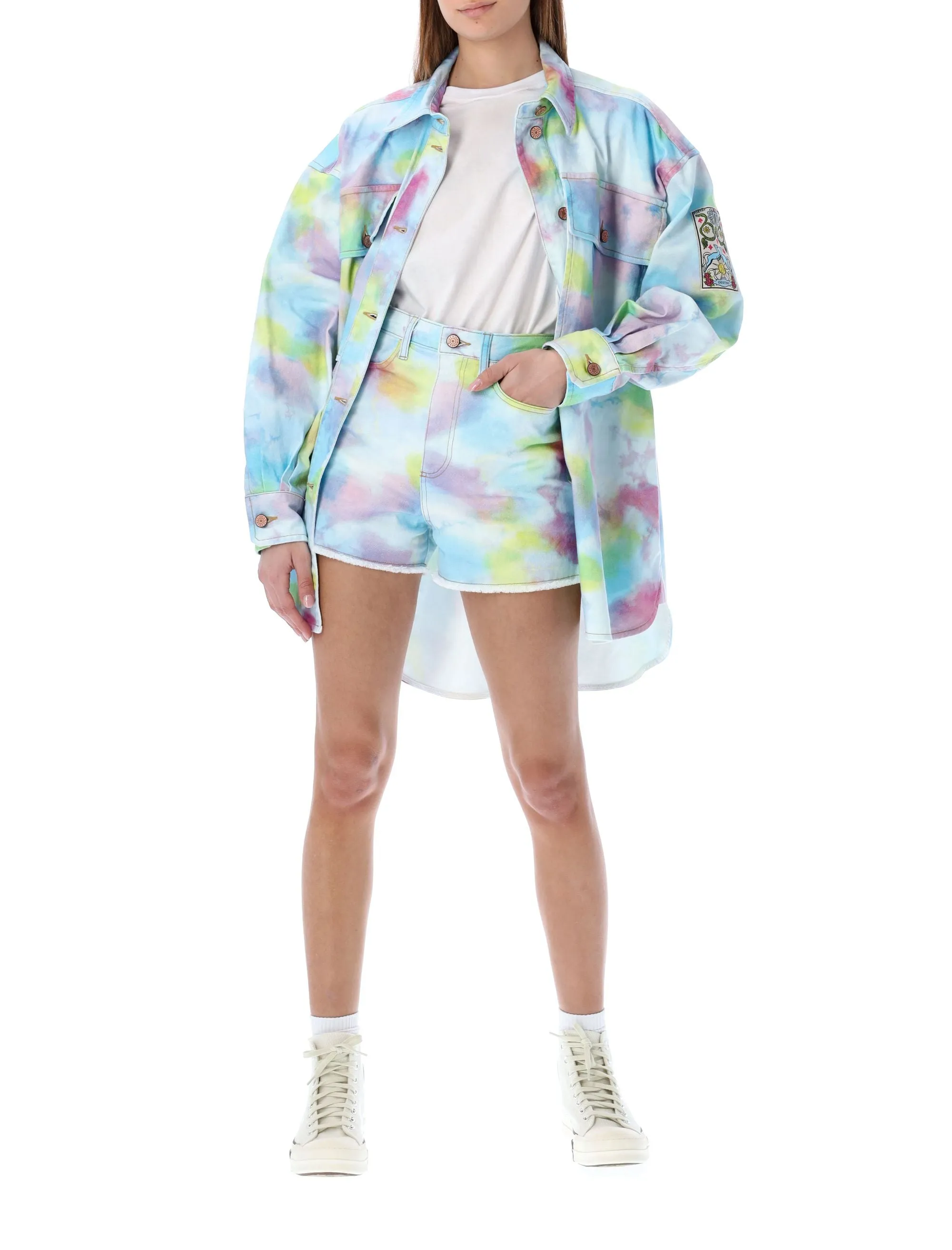 See By Chlo Tie-Dye Printed Logo Patch Shorts