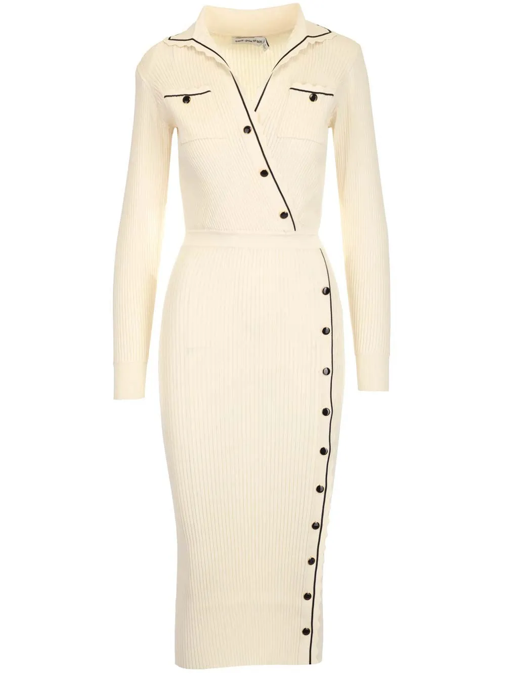Self-Portrait Contrast Stitch Ribbed Knit Dress