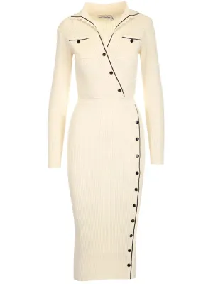 Self-Portrait Contrast Stitch Ribbed Knit Dress
