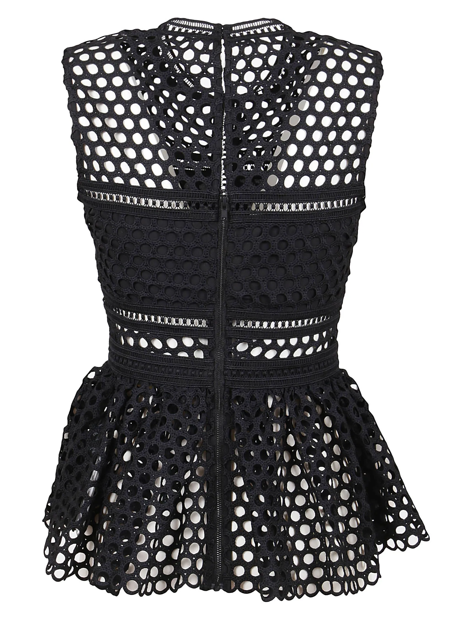Self-Portrait Guipure Lace Sleeveless Peplum Top