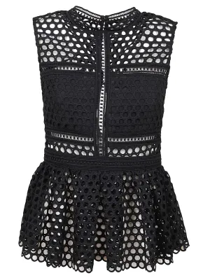 Self-Portrait Guipure Lace Sleeveless Peplum Top