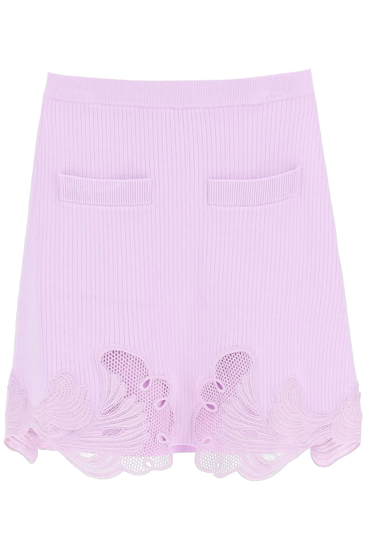 Self-Portrait Inserted Lace Knitted Mini Skirt