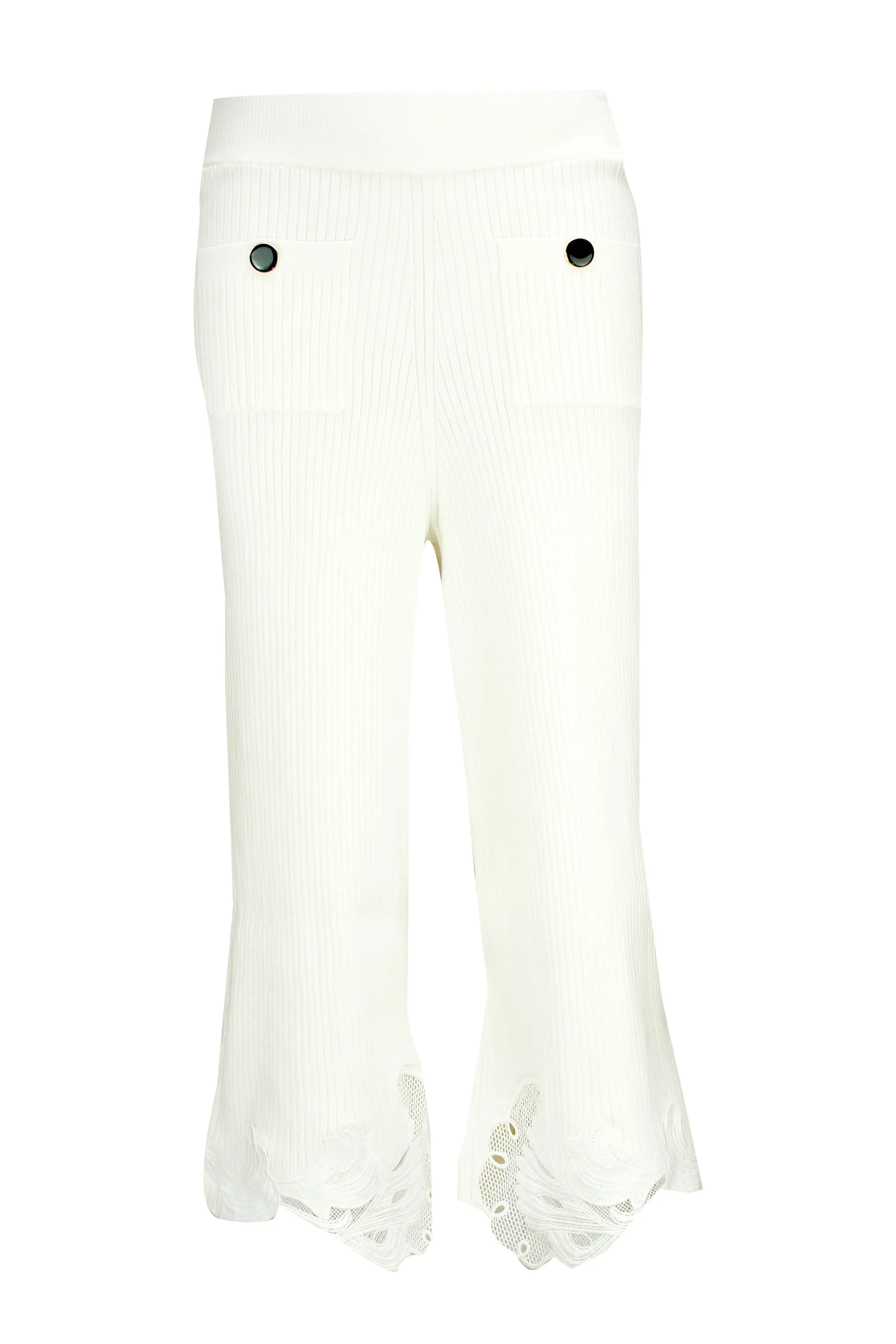 Self-Portrait Lace Detail Cropped Ribbed Knit Pants