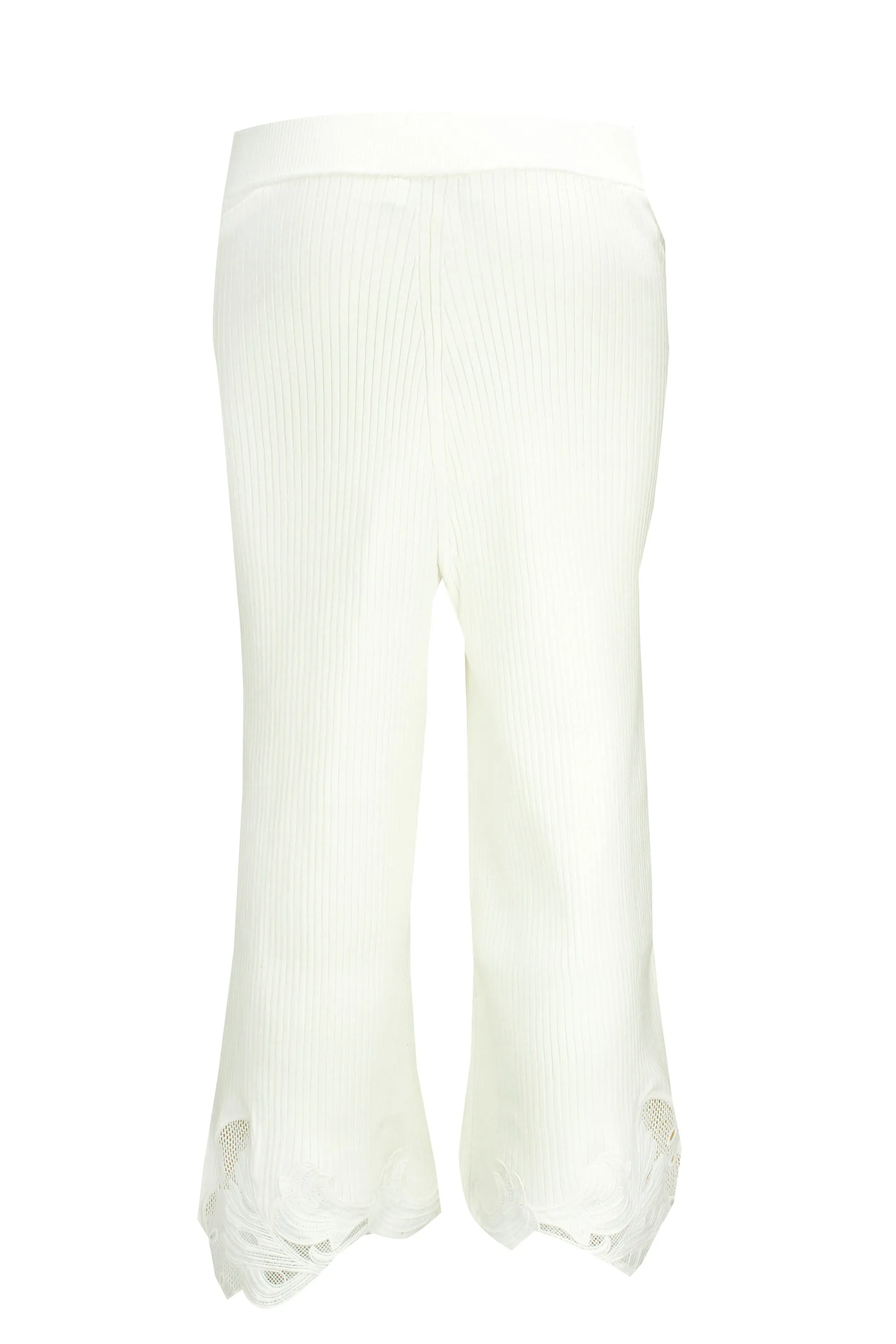 Self-Portrait Lace Detail Cropped Ribbed Knit Pants