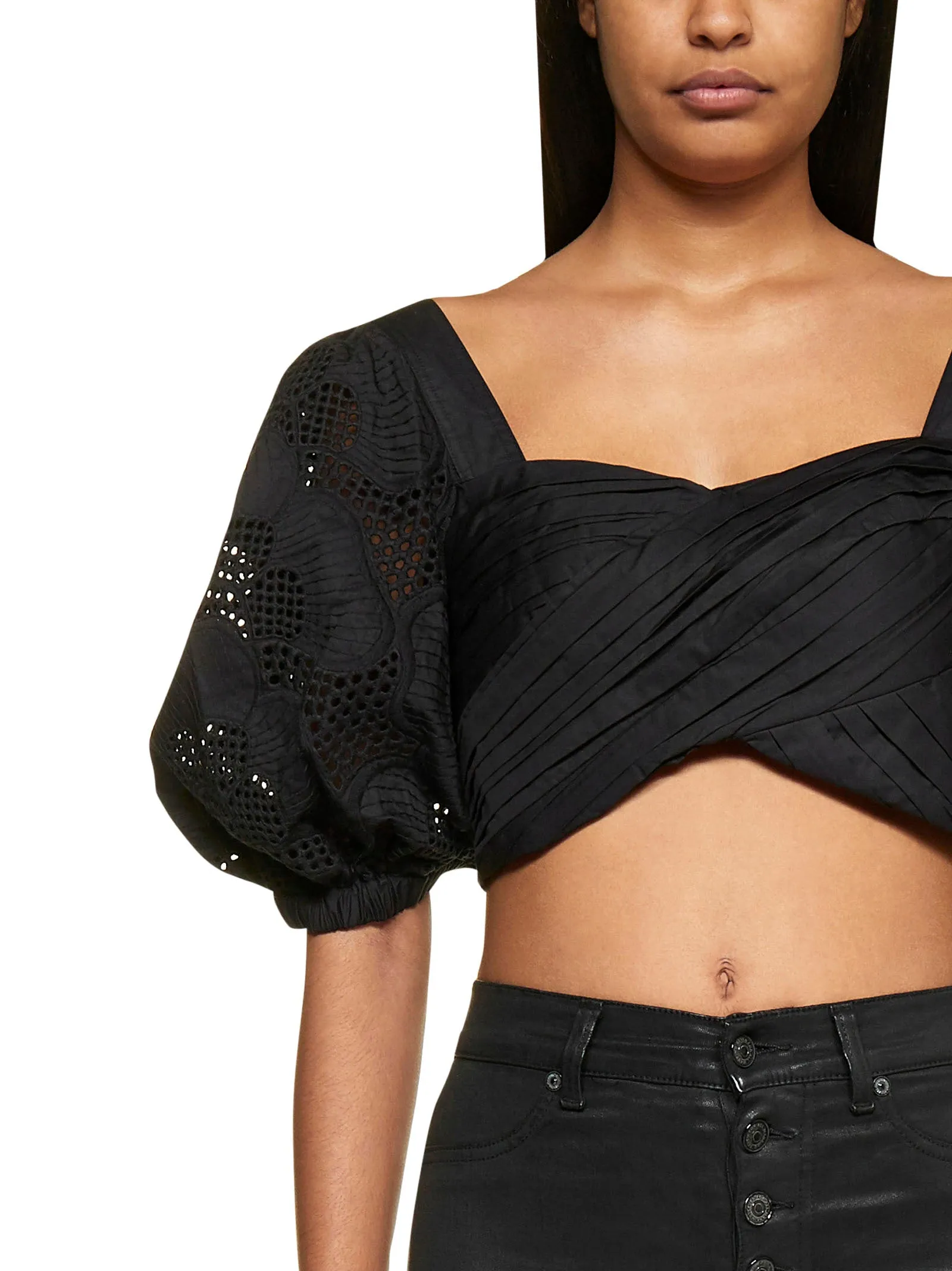 Self-Portrait Lattice Embroidered Crossover Top