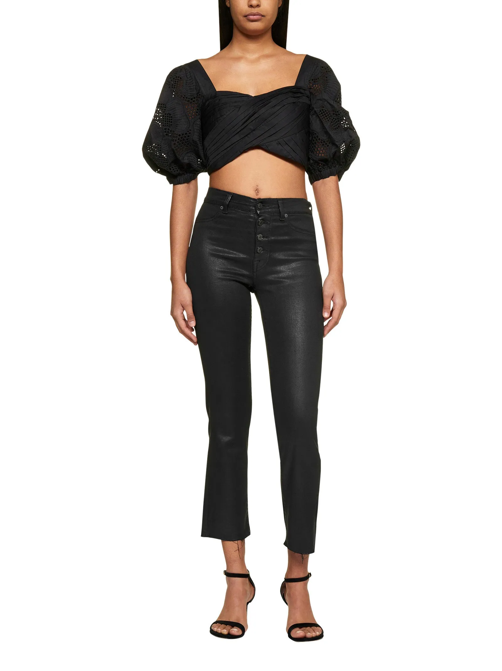 Self-Portrait Lattice Embroidered Crossover Top