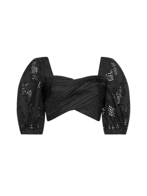 Self-Portrait Lattice Embroidered Crossover Top