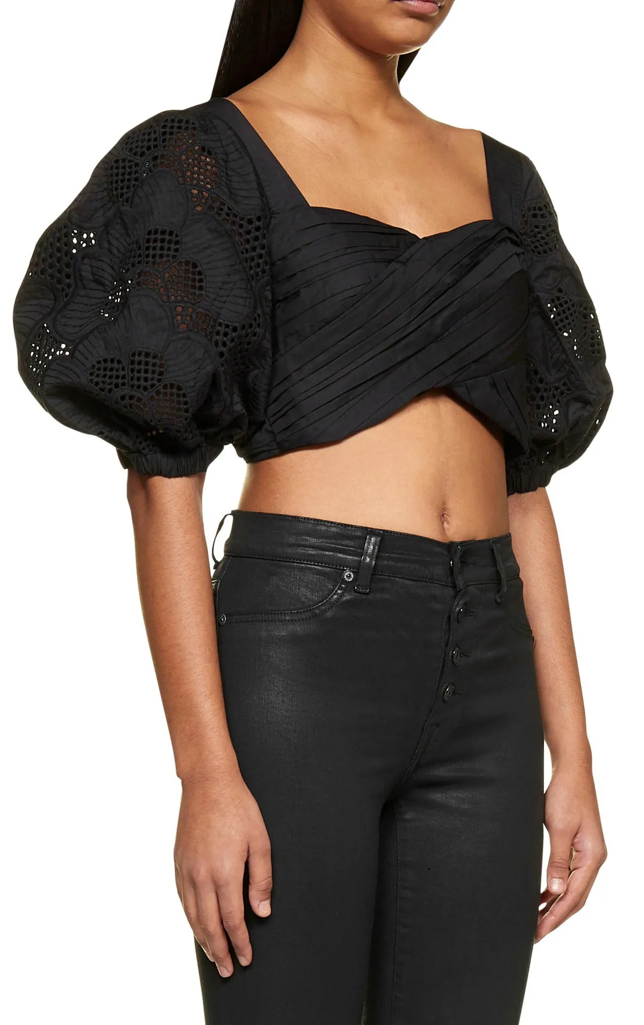 Self-Portrait Lattice Embroidered Crossover Top