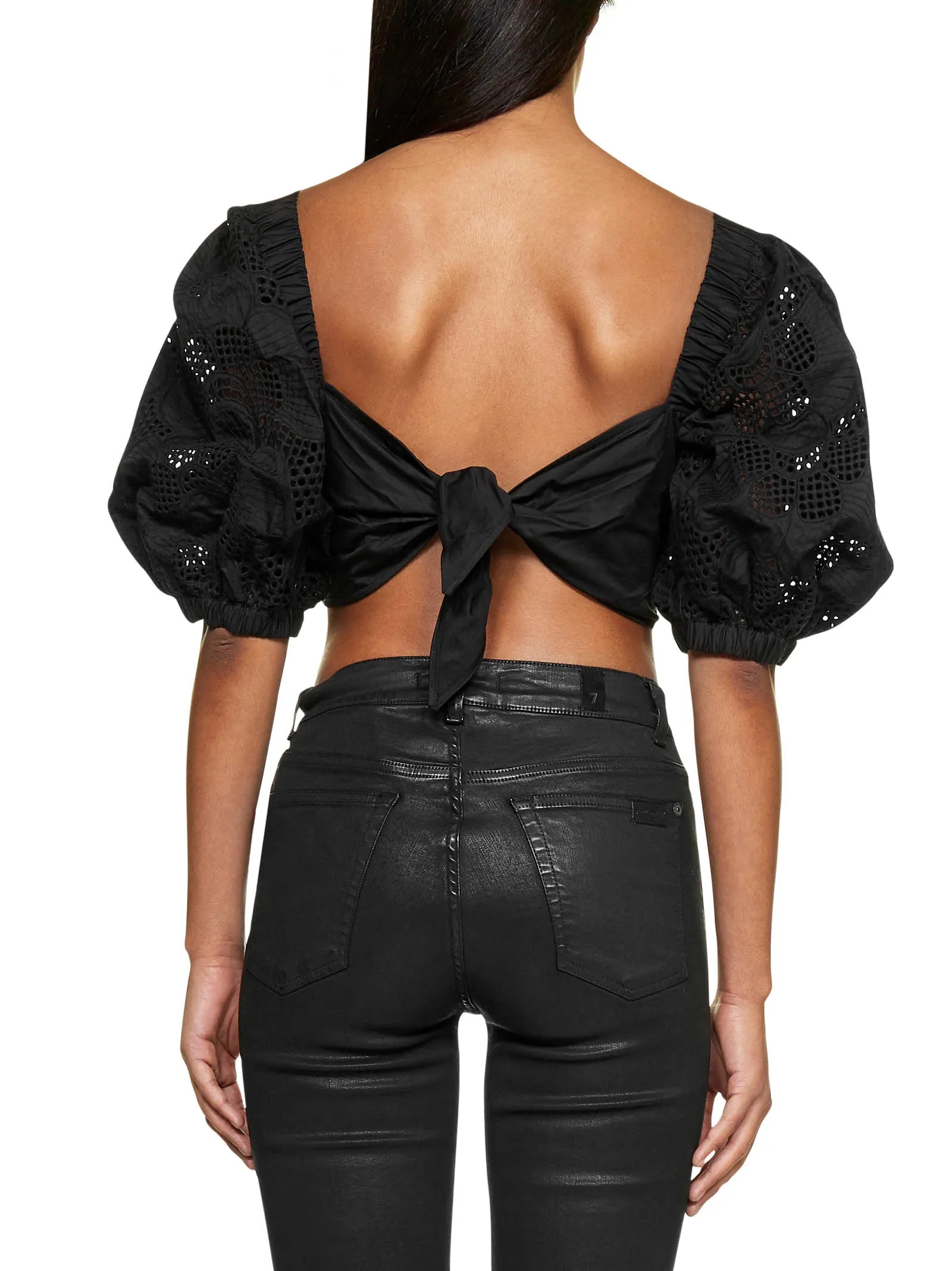 Self-Portrait Lattice Embroidered Crossover Top