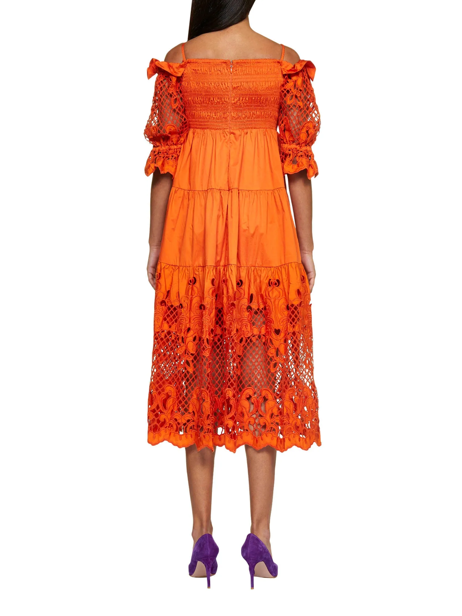 Self-Portrait Lattice Embroidered Off-Shoulder Midi Dress