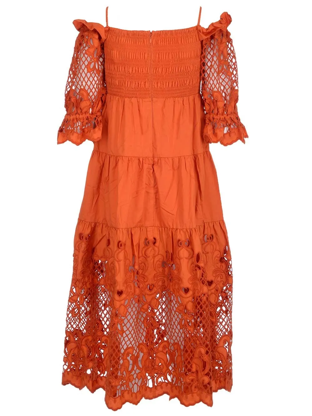 Self-Portrait Lattice Embroidered Off-Shoulder Midi Dress