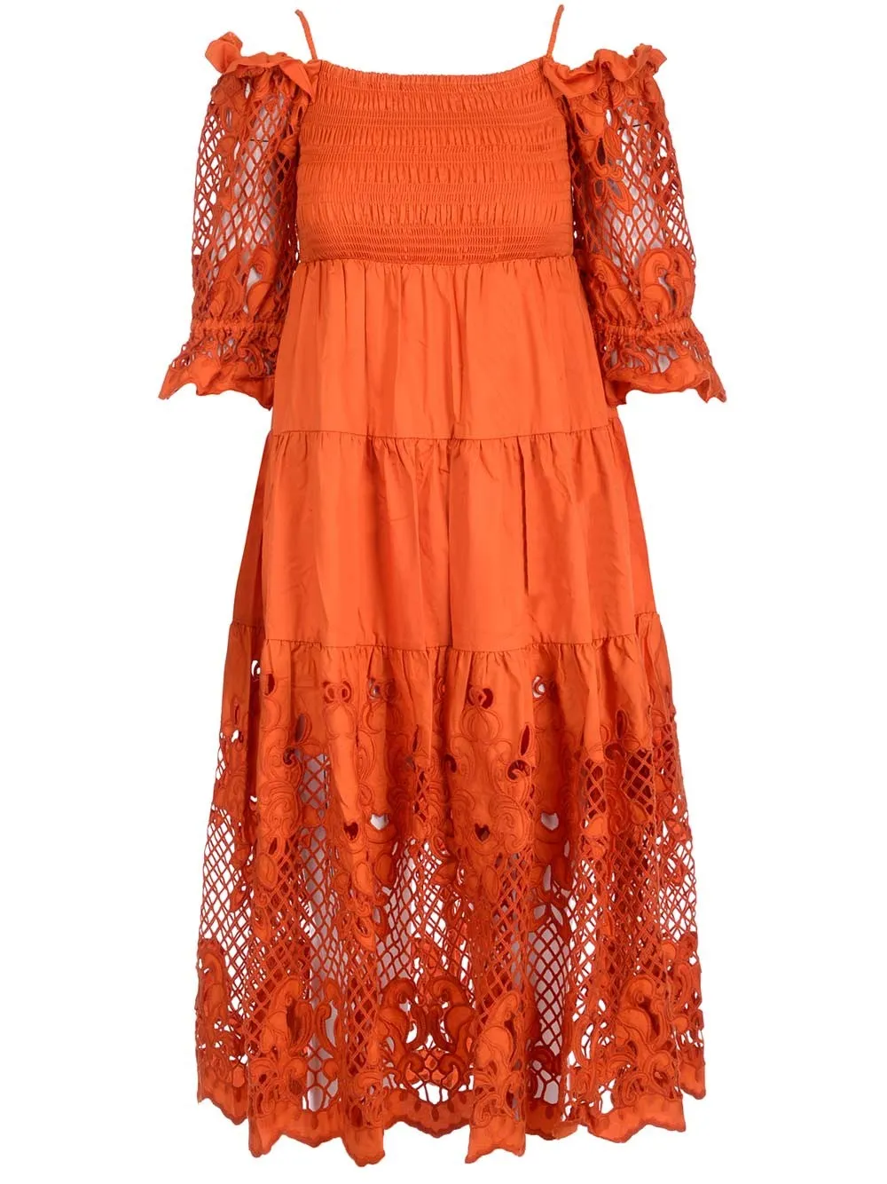 Self-Portrait Lattice Embroidered Off-Shoulder Midi Dress