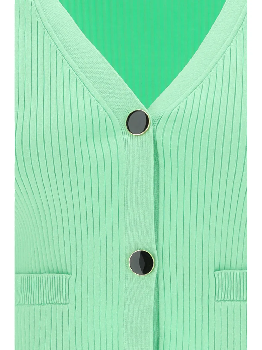 Self-Portrait Spearmint Inserted Lace Ribbed Knit Cardigan