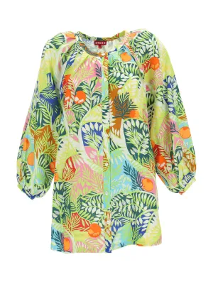 Staud Allover Floral Printed Crewneck Long Sleeved Dress