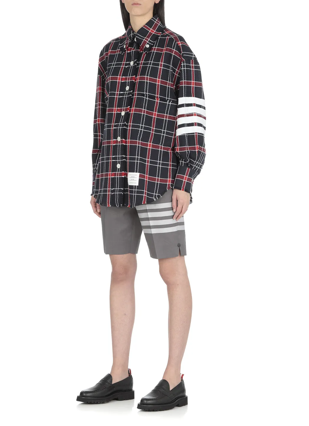 Thom Browne 4-Bar Checked Long-Sleeved Shirt