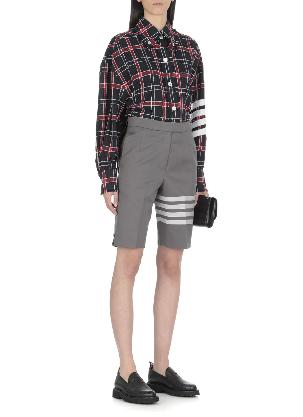 Thom Browne 4-Bar Checked Long-Sleeved Shirt