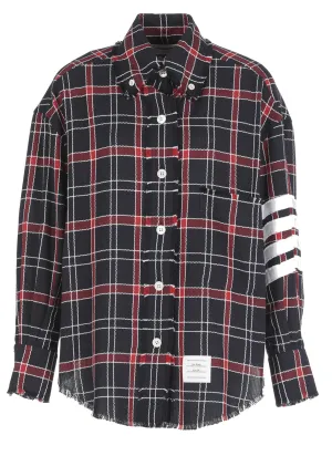 Thom Browne 4-Bar Checked Long-Sleeved Shirt