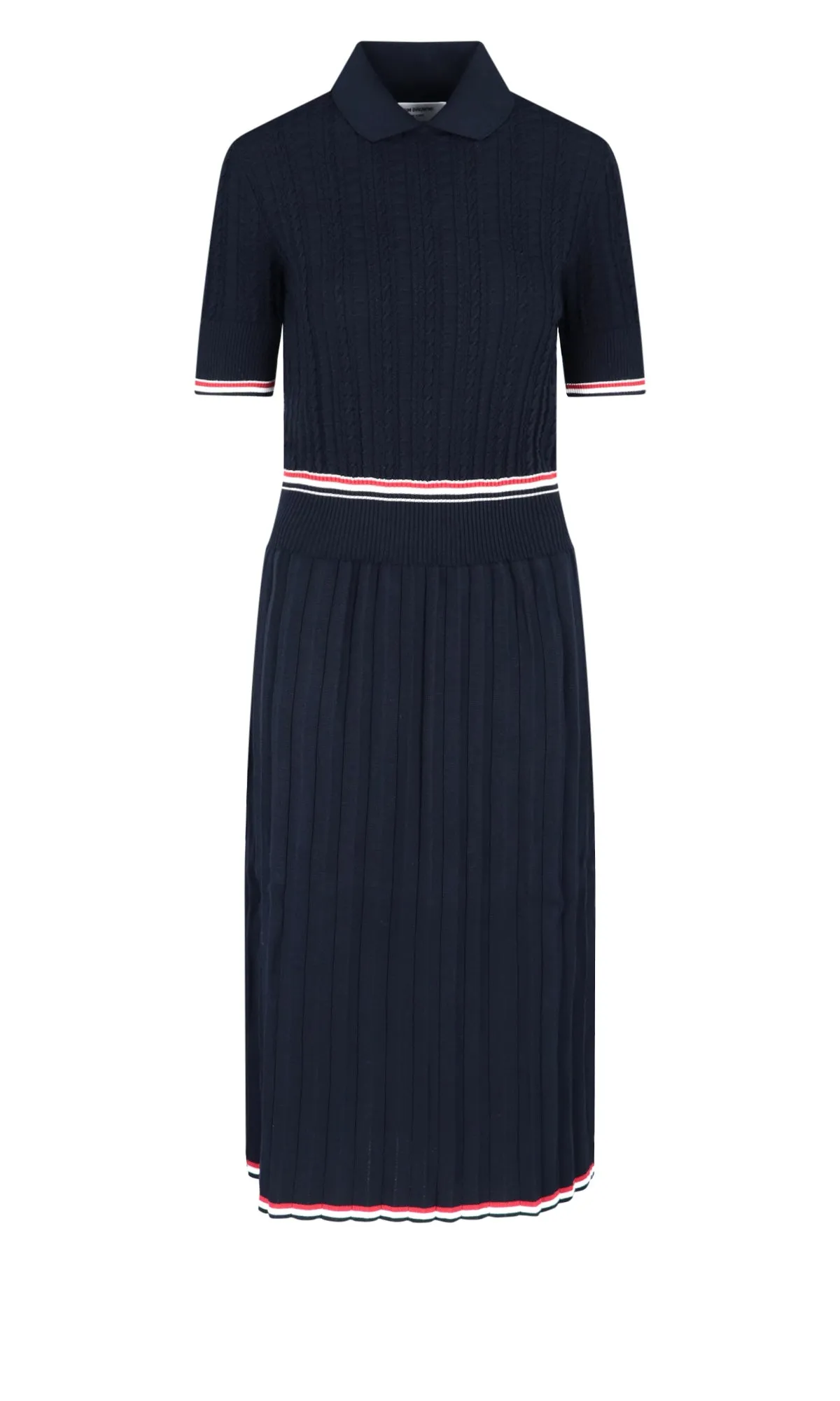 Thom Browne Pleated RWB Stripe Polo Midi Dress
