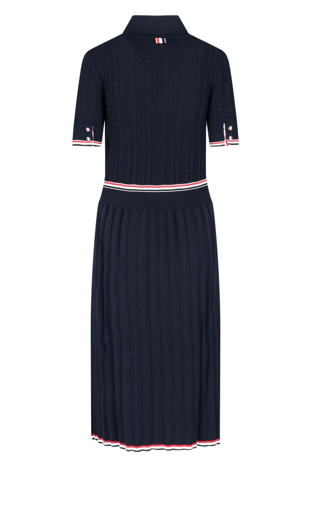 Thom Browne Pleated RWB Stripe Polo Midi Dress