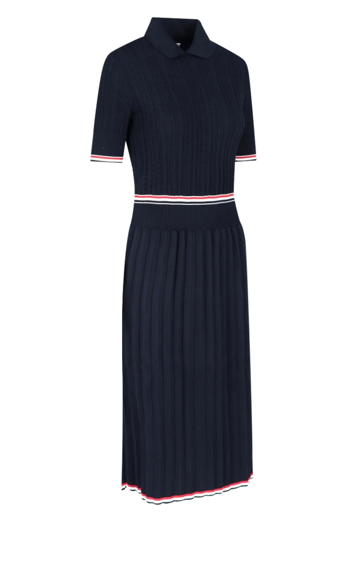 Thom Browne Pleated RWB Stripe Polo Midi Dress