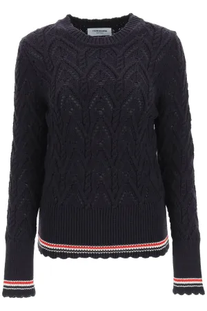 Thom Browne Pointelle-Knit Crewneck Sweater