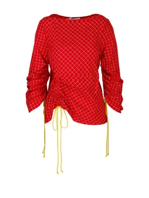 Tory Burch Windowpane Plaid Drawstring Tunic Top