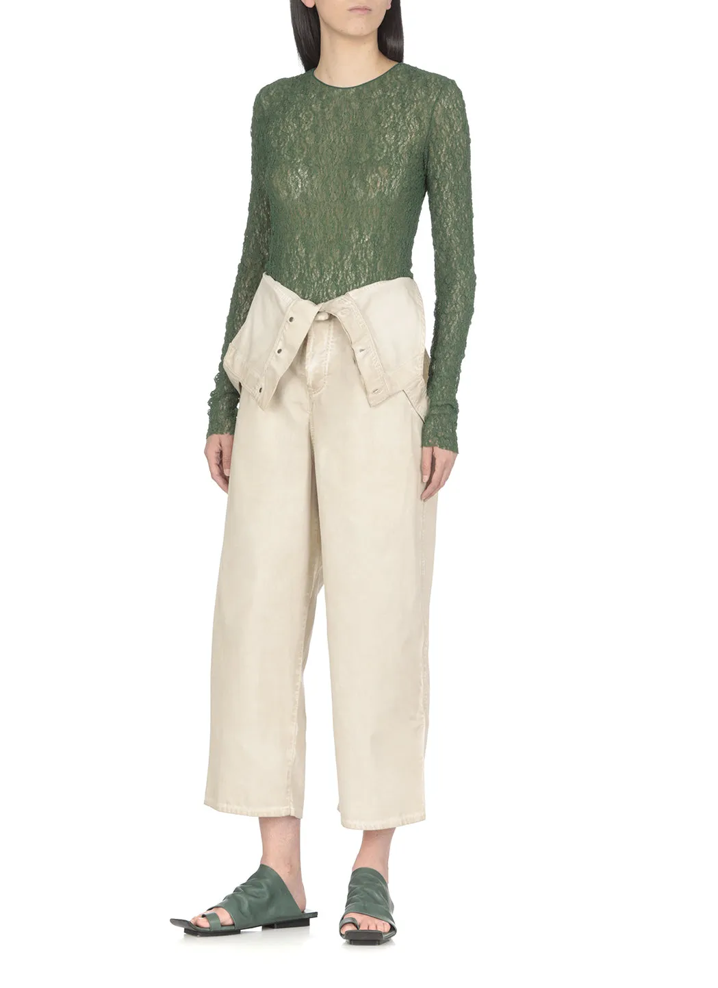 Uma Wang Crewneck Long-Sleeved Lace Sweater