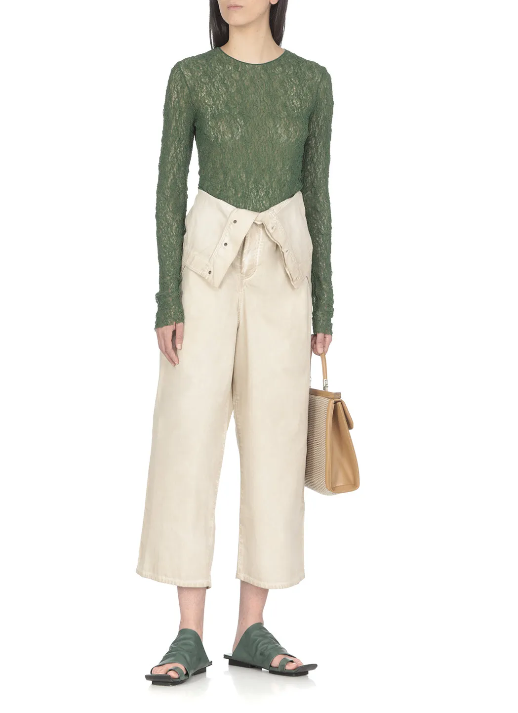 Uma Wang Crewneck Long-Sleeved Lace Sweater
