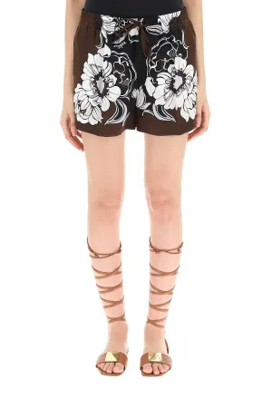 Valentino Allover Floral Printed Drawstring Shorts