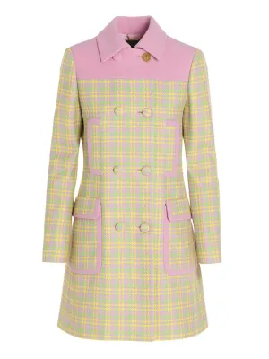Versace Check Pattern Double Breasted Coat