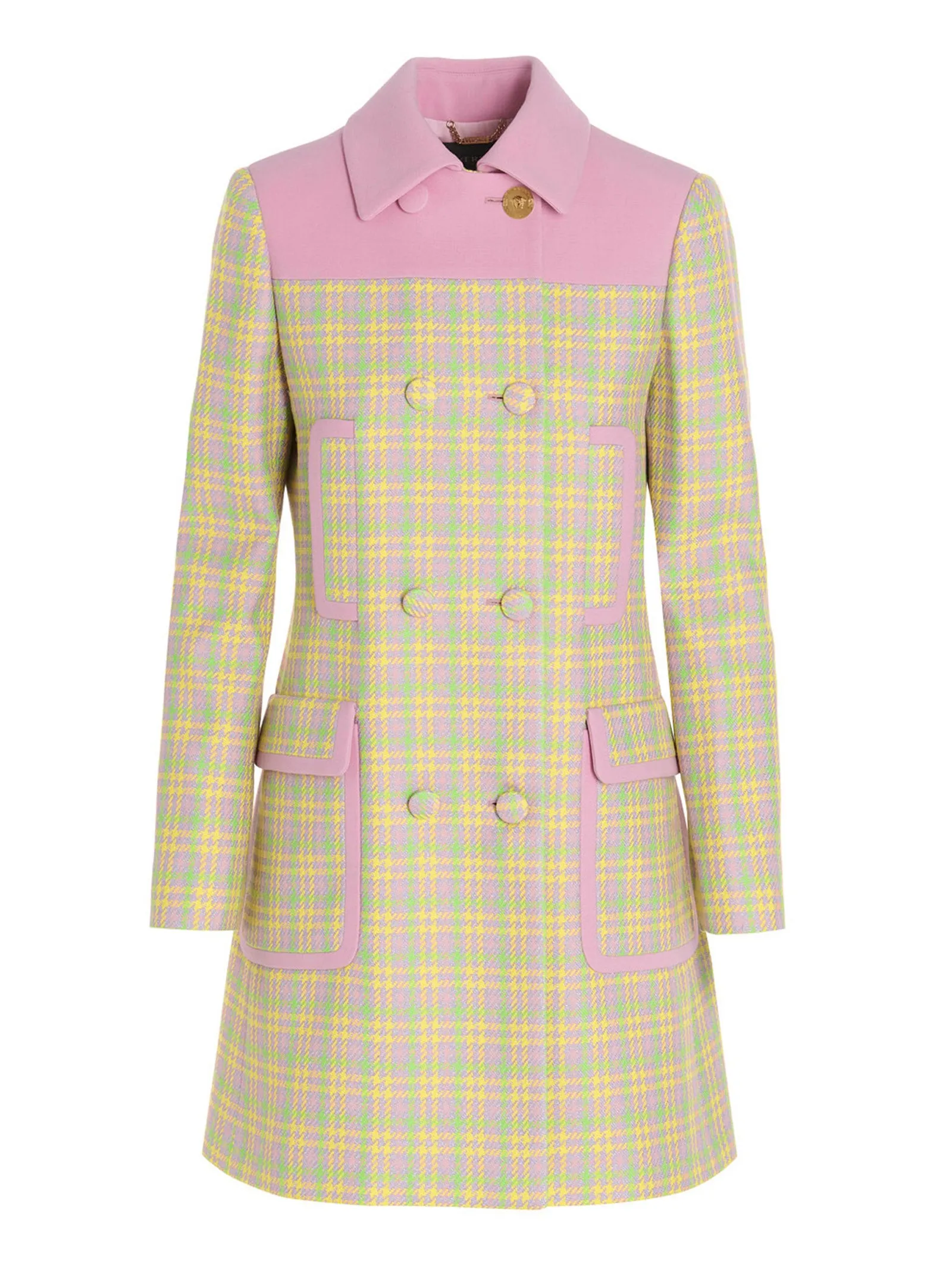 Versace Check Pattern Double Breasted Coat