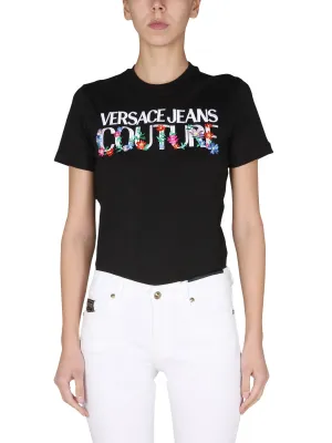 Versace Jeans Couture Floral Embroidered Crewneck T-Shirt