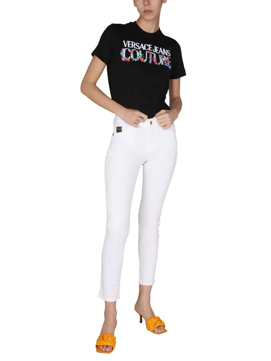 Versace Jeans Couture Floral Embroidered Crewneck T-Shirt