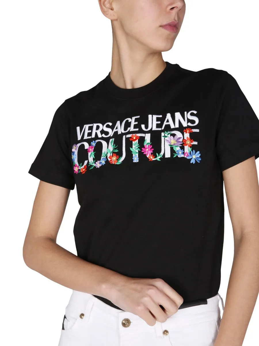 Versace Jeans Couture Floral Embroidered Crewneck T-Shirt