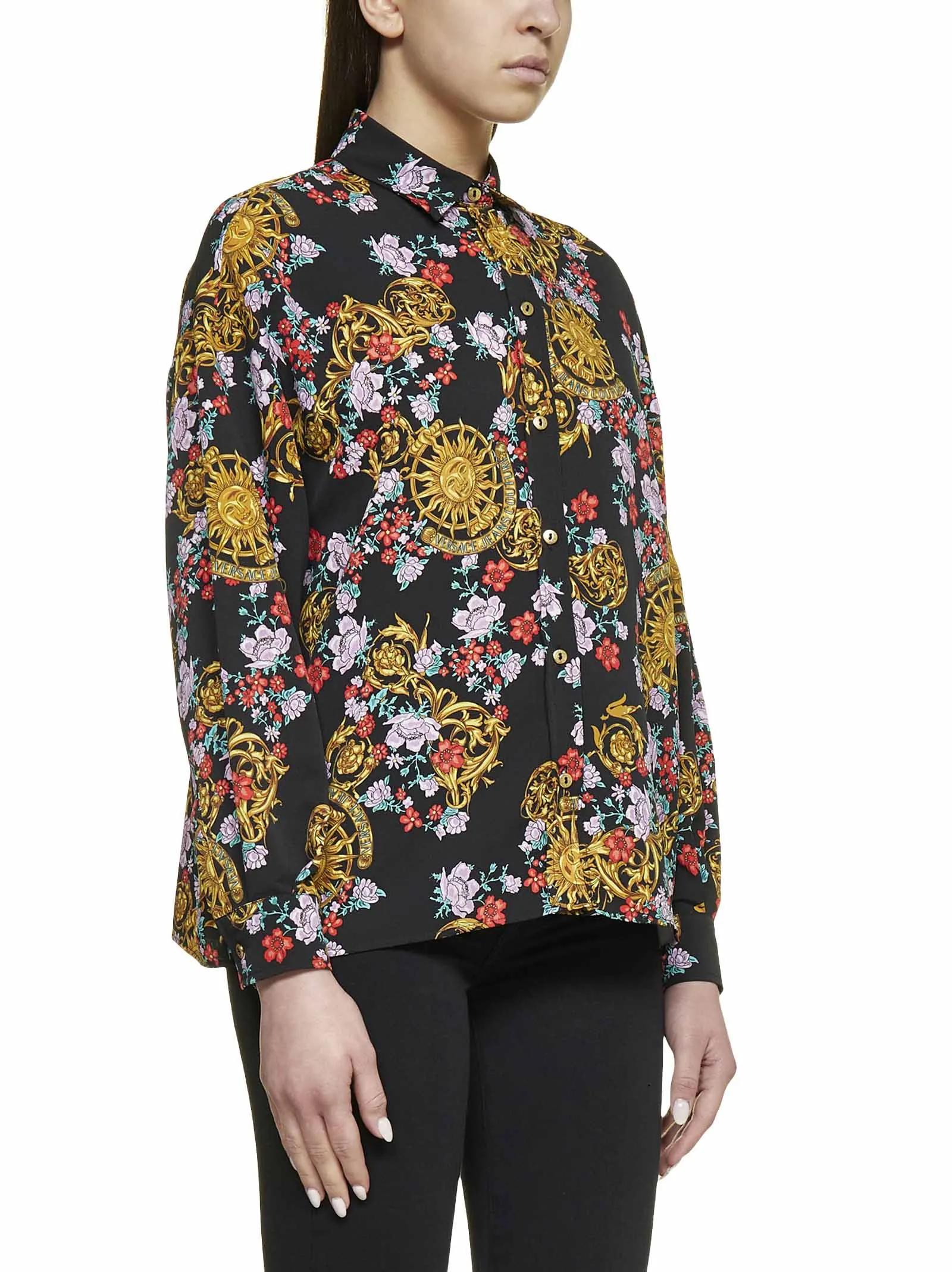 Versace Jeans Couture Floral Printed Long-Sleeved Shirt