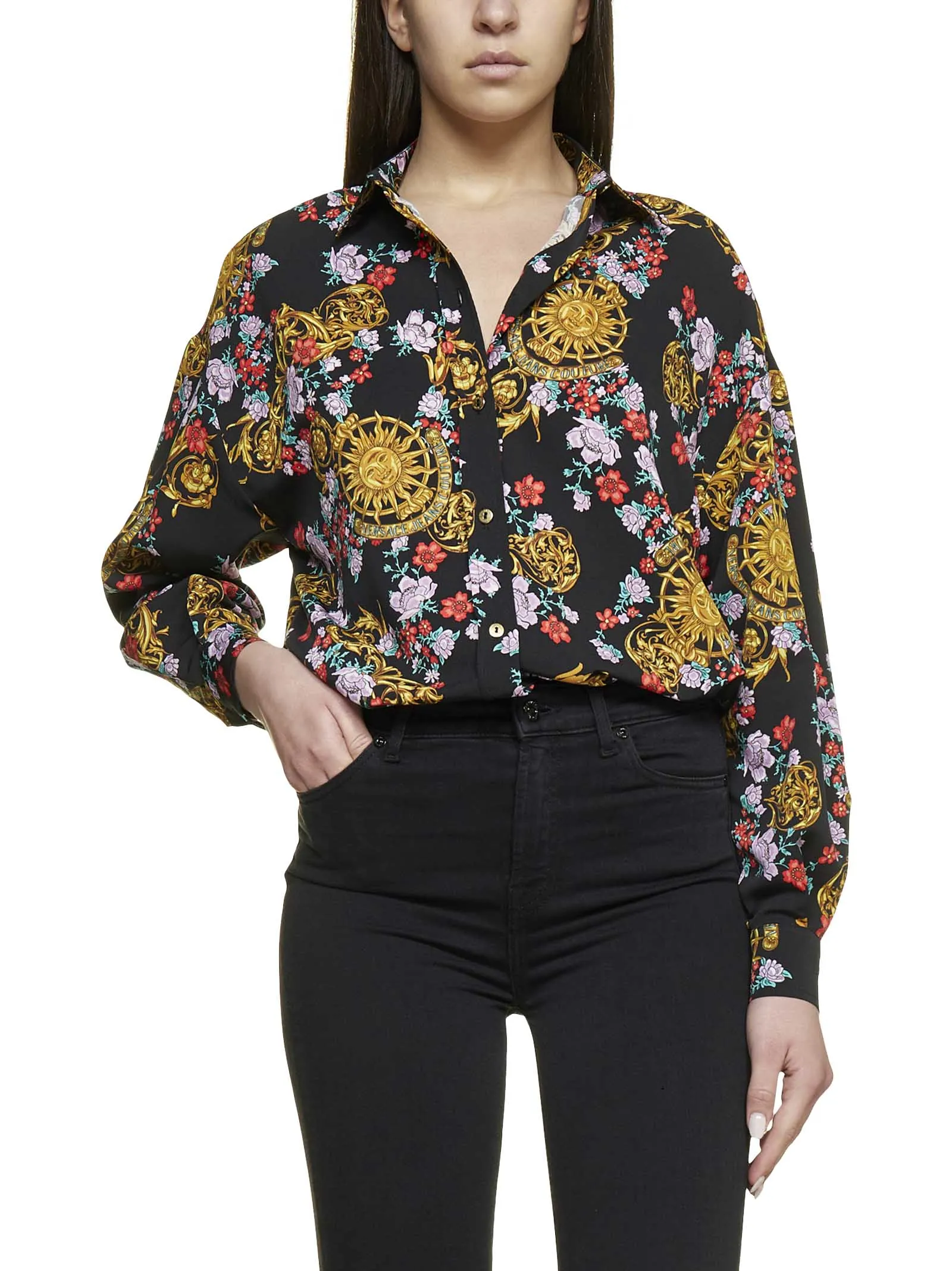 Versace Jeans Couture Floral Printed Long-Sleeved Shirt