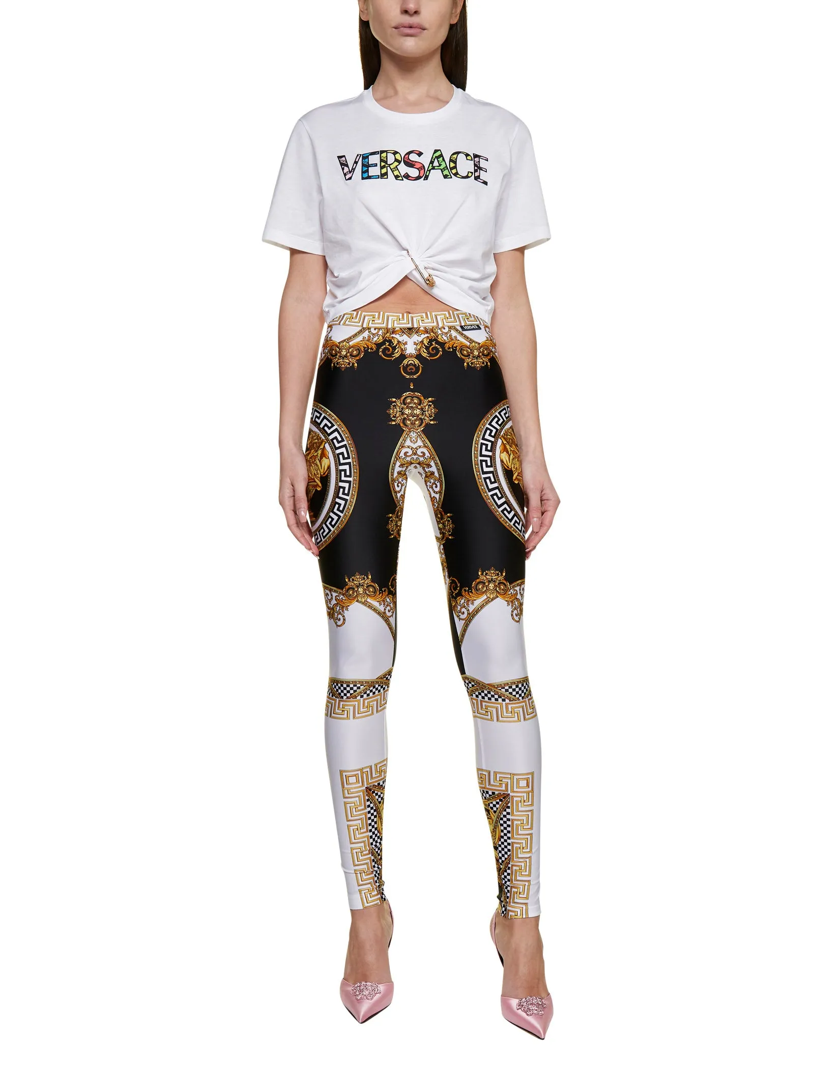 Versace Logo Printed Safety Pin T-Shirt