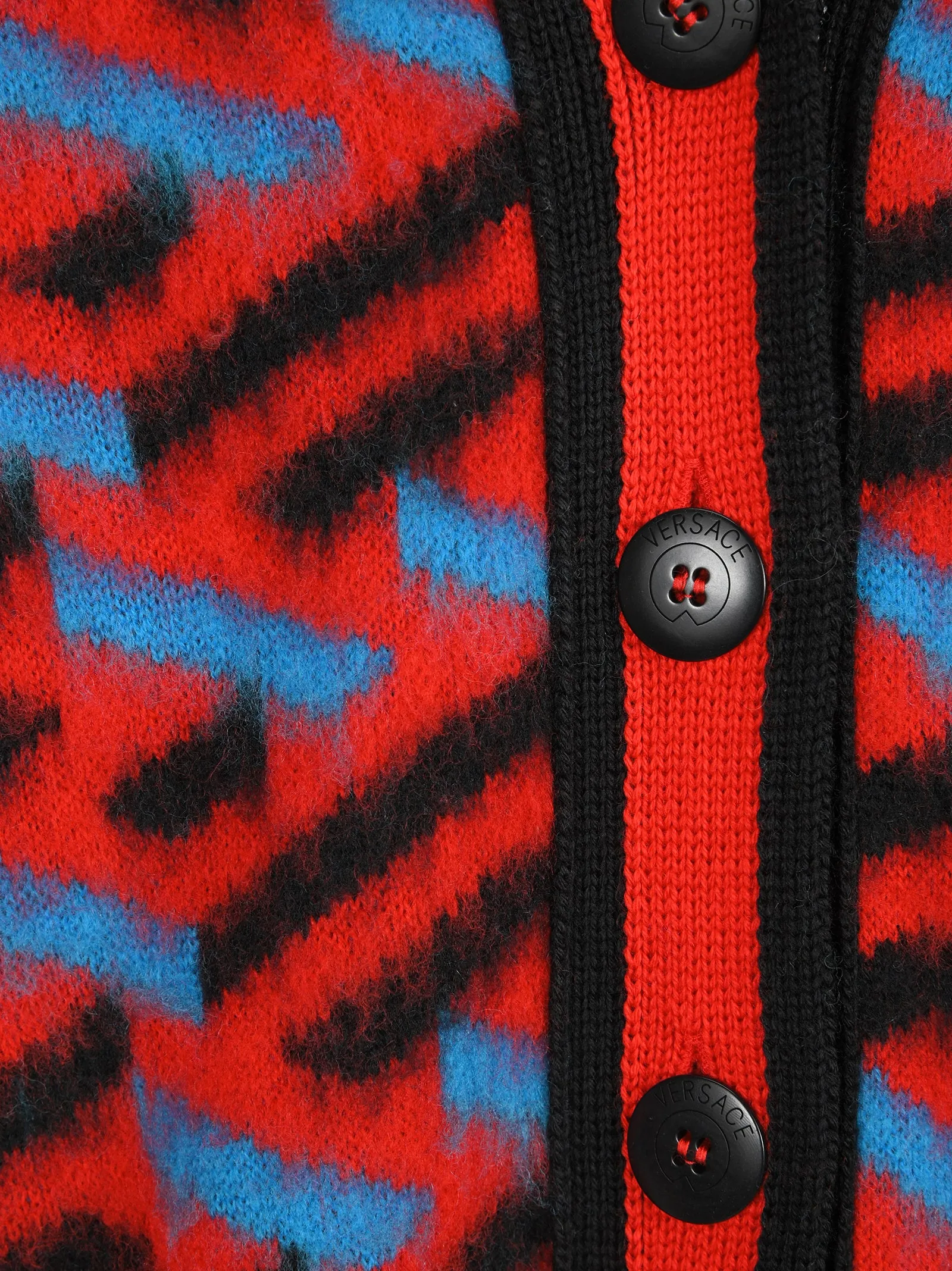 Versace V-Neck Logo Intarsia Knit Cardigan