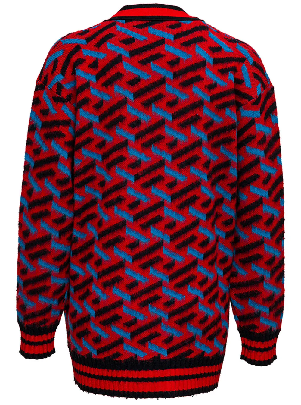 Versace V-Neck Logo Intarsia Knit Cardigan