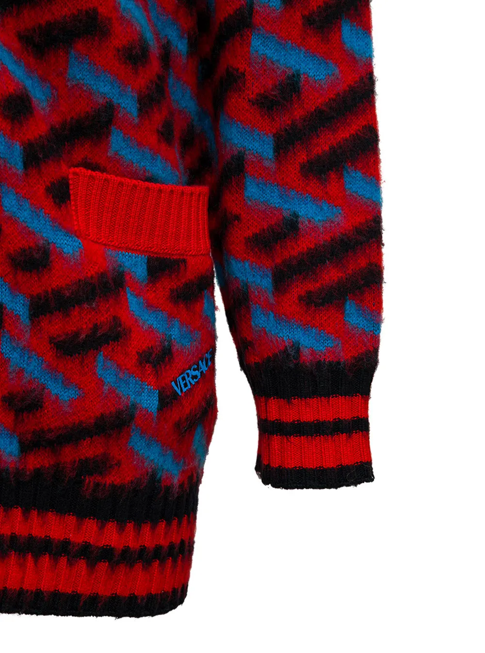 Versace V-Neck Logo Intarsia Knit Cardigan