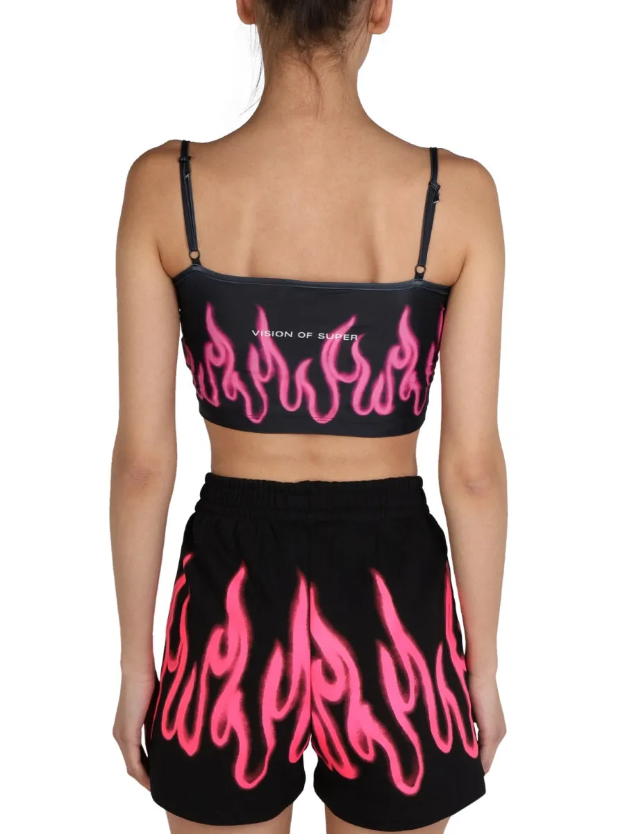 Vision Of Super Flame Print Cropped Top
