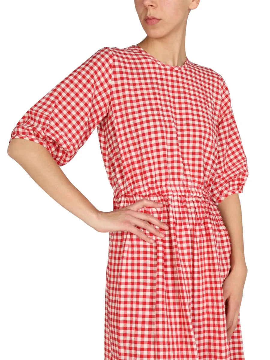 YMC Garden Checked Puff-Sleeve Midi Dress