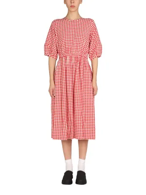 YMC Garden Checked Puff-Sleeve Midi Dress