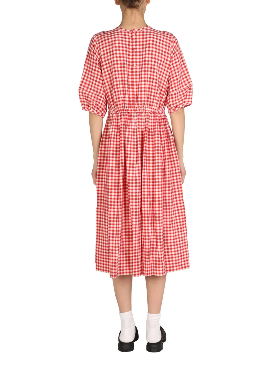 YMC Garden Checked Puff-Sleeve Midi Dress
