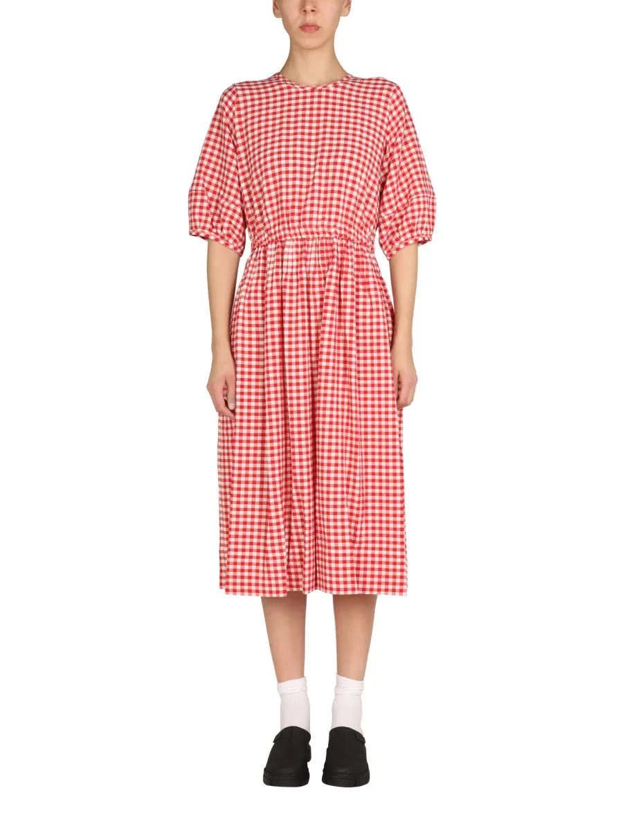 YMC Garden Checked Puff-Sleeve Midi Dress