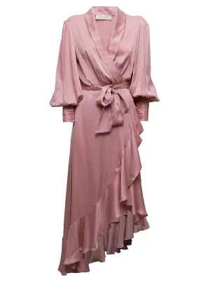 Zimmerman Womans Pink Silk Wrap Asymmetrical Dress